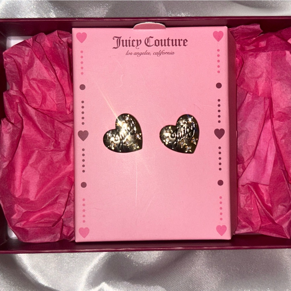 Juicy Couture Gold Heart Earrings with Textured Finish
